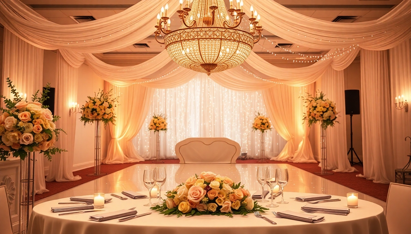 Captivating view of a Jacksonville Wedding Venue with elegantly set tables and romantic lighting.