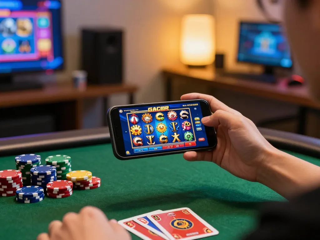 Engaging gameplay of slot gacor on a smartphone during a home gaming session
