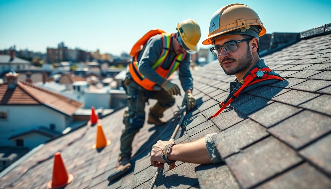 Roof repair in progress showcasing a skilled roofer at work on a residential roof.