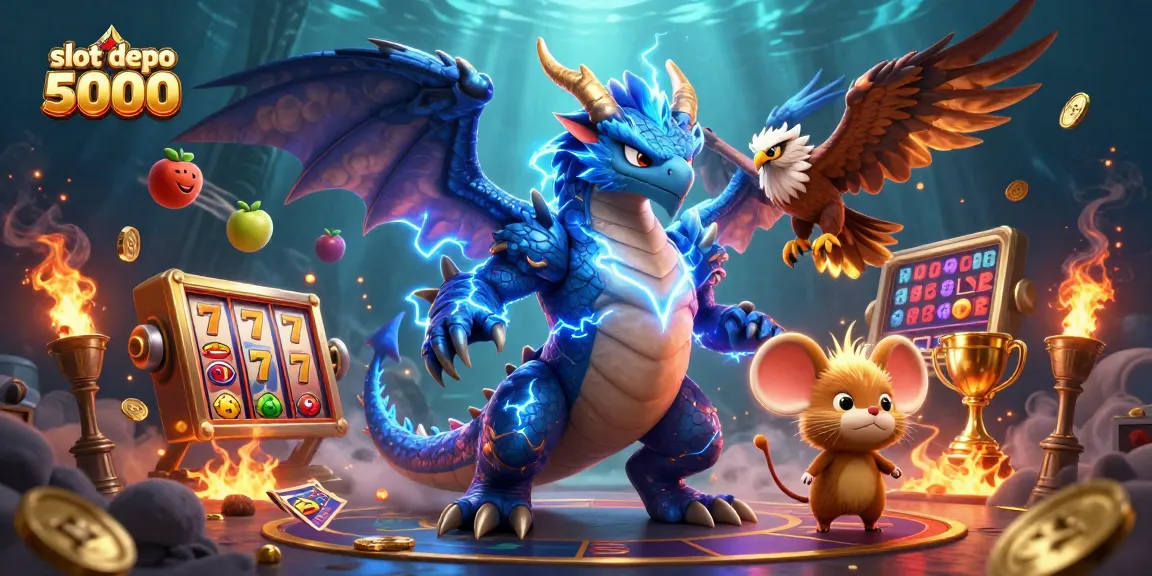 Experience the thrill of slot depo 5000 with vibrant, dynamic casino elements and engaging characters.