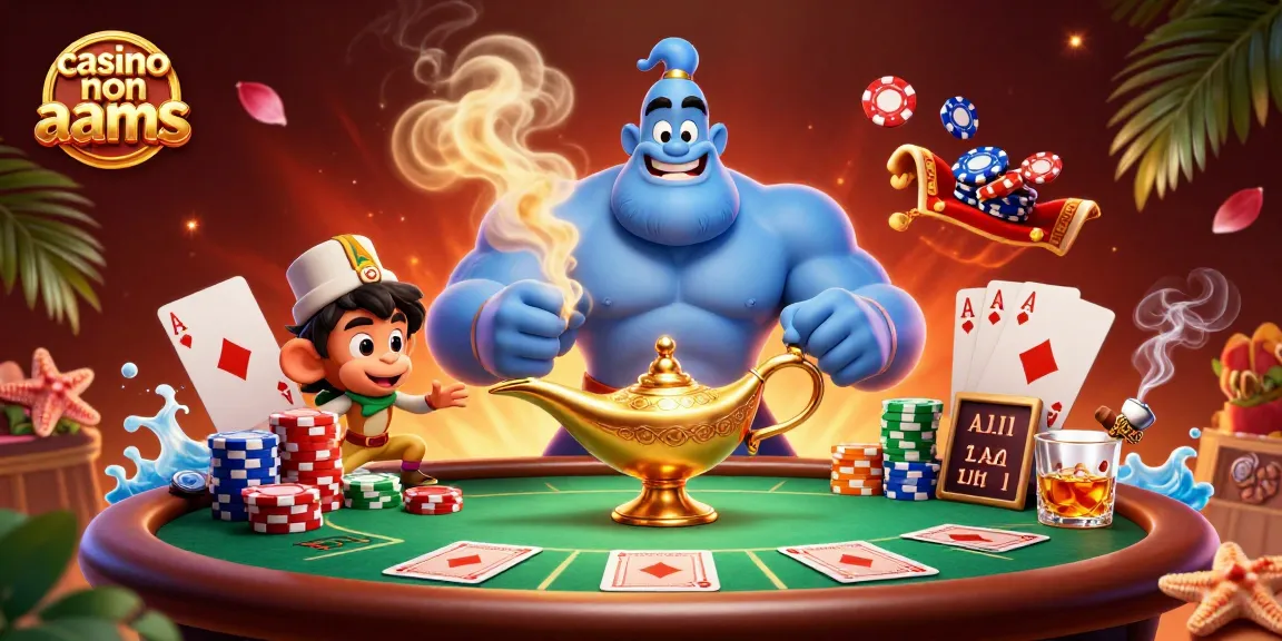 Gioca nei casinò non AAMS con creatività: genio, scimmia e carpet in un'illustrazione vivace.