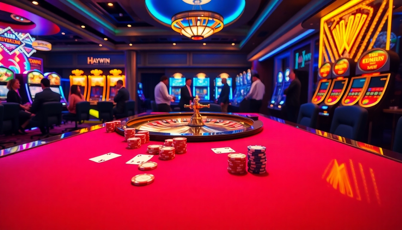 Play poker and win at Haywin's exciting casino with vibrant tables and chips.