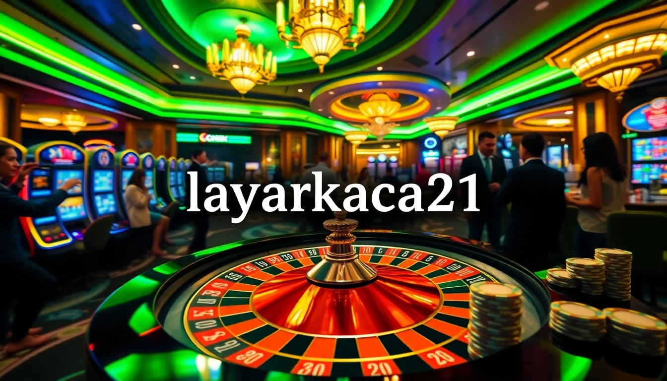 Spin the roulette wheel at a vibrant casino scene highlighting layarkaca21 excitement and betting.