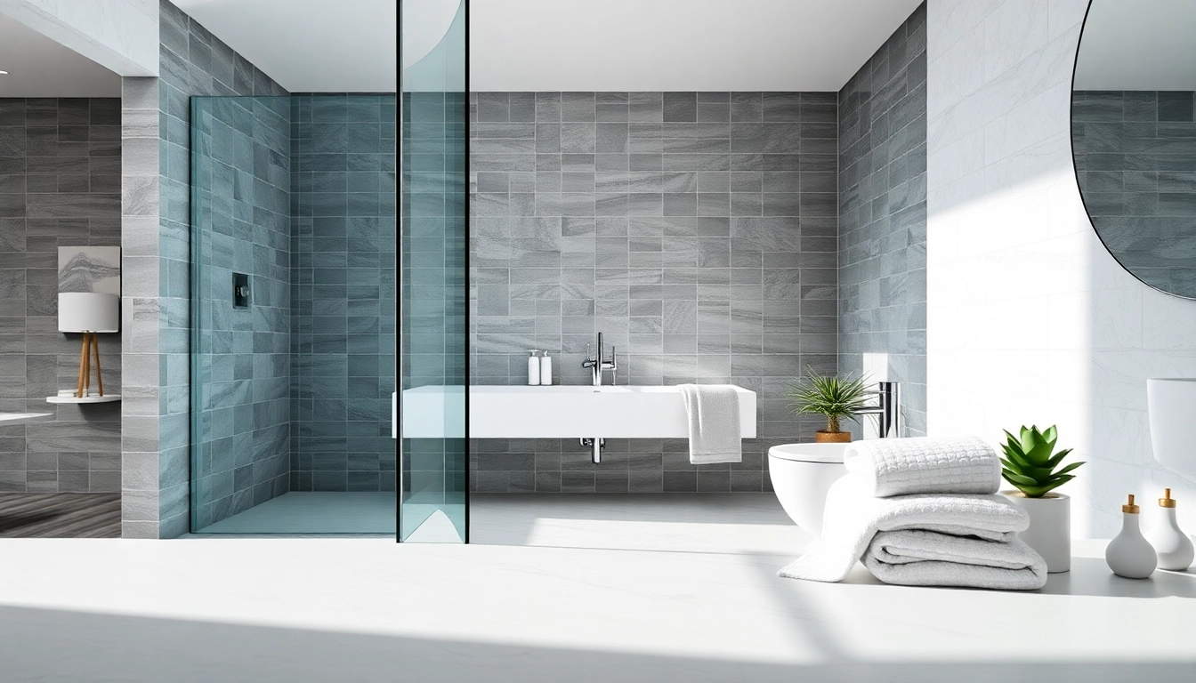 Wet room contractors enhancing modern bathroom aesthetics with sleek installation.
