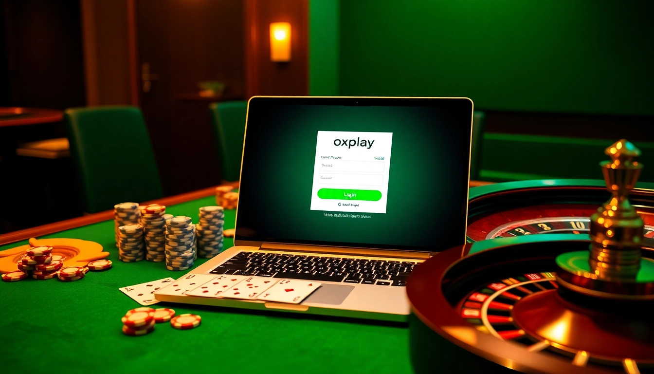 Engaging in thrilling gameplay with the oxplay login showcased on an elegant casino interface surrounded by classic gambling elements.