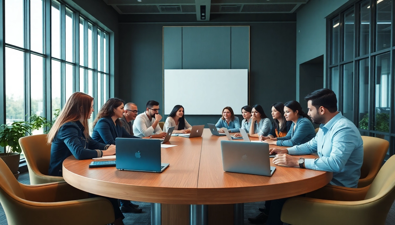 Corporate Event Planners collaborating in a bright conference room, showcasing teamwork and creativity.