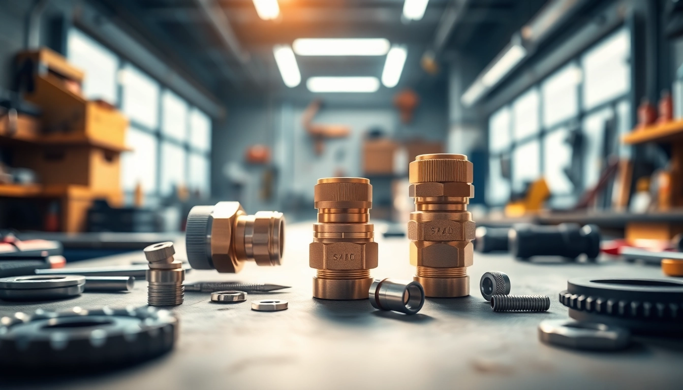 Showcasing ethanol-safe fuel fittings on a workbench with tools, emphasizing quality craftsmanship.