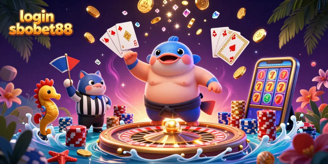 Engage with login sbobet88 for an exciting underwater casino experience featuring vibrant characters and game elements.