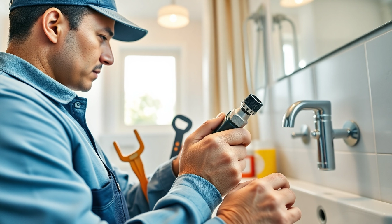 Skilled Bristol plumber repairing pipes in a beautifully designed bathroom environment.