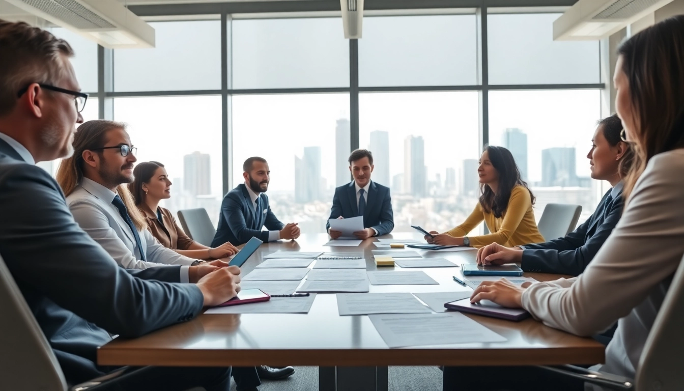 Discussing Federal and State contracts at a professional business meeting in a modern office.