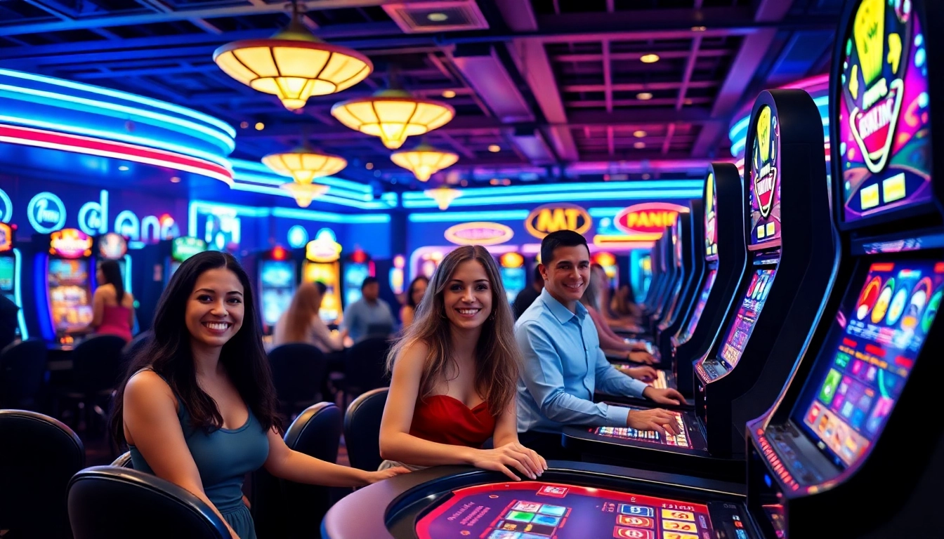 Players enjoying games at a Non gamstop casino with a vibrant atmosphere.