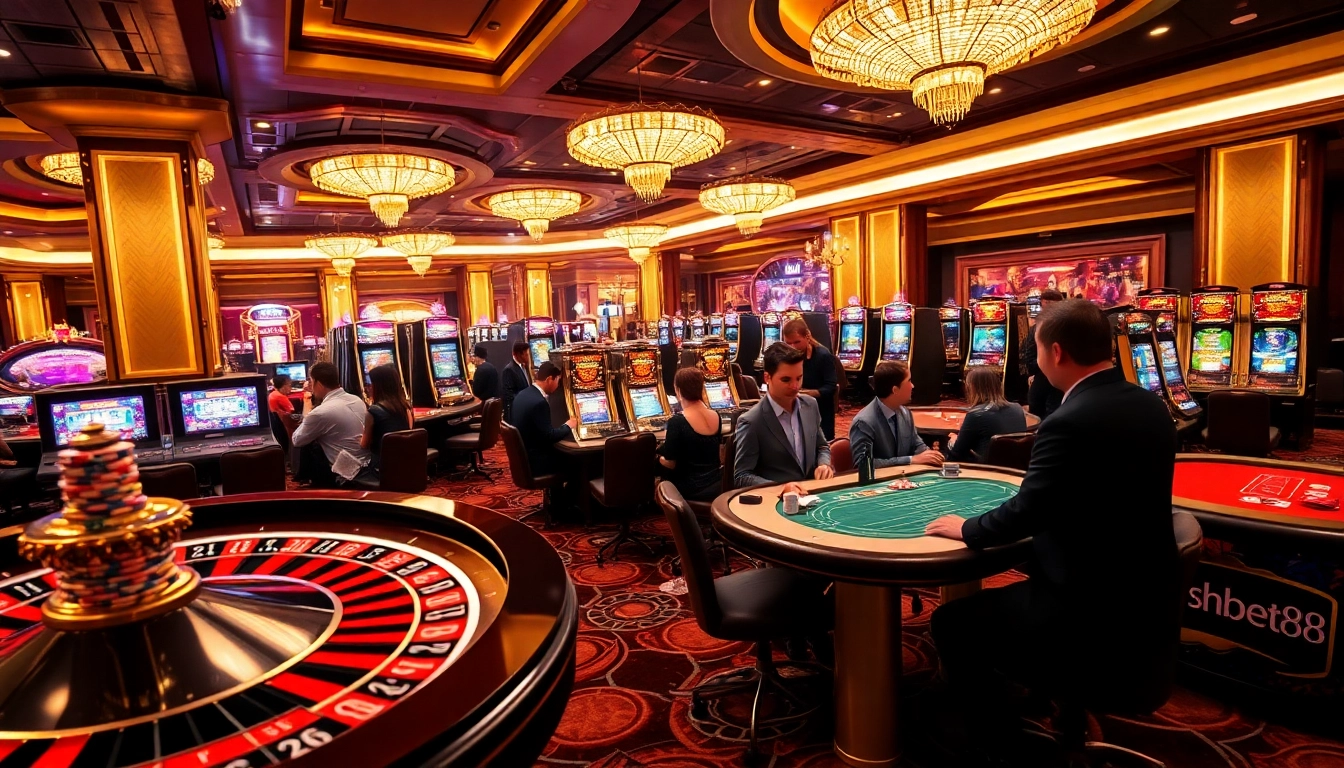 Players enjoying the thrills of shbet88 at a bustling casino table, showcasing a vibrant roulette wheel.