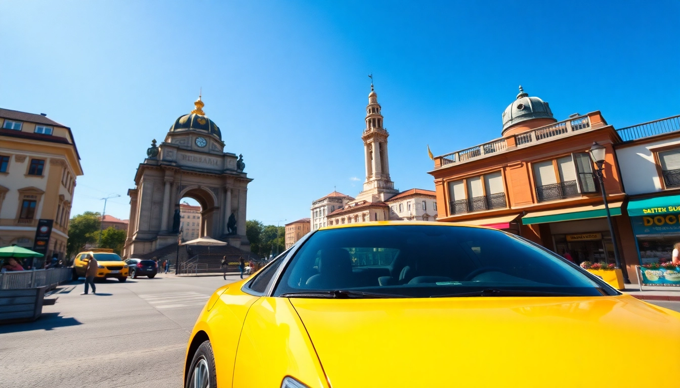 Rent a car in Moldova with Chișinău city landmarks in the background.