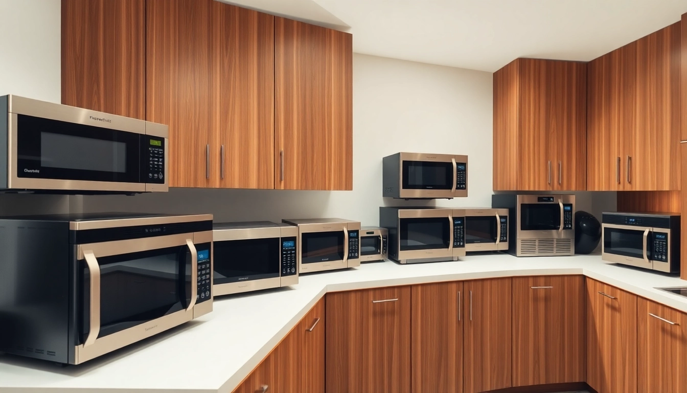 Explore various microwave oven sales featuring sleek designs in a modern kitchen.