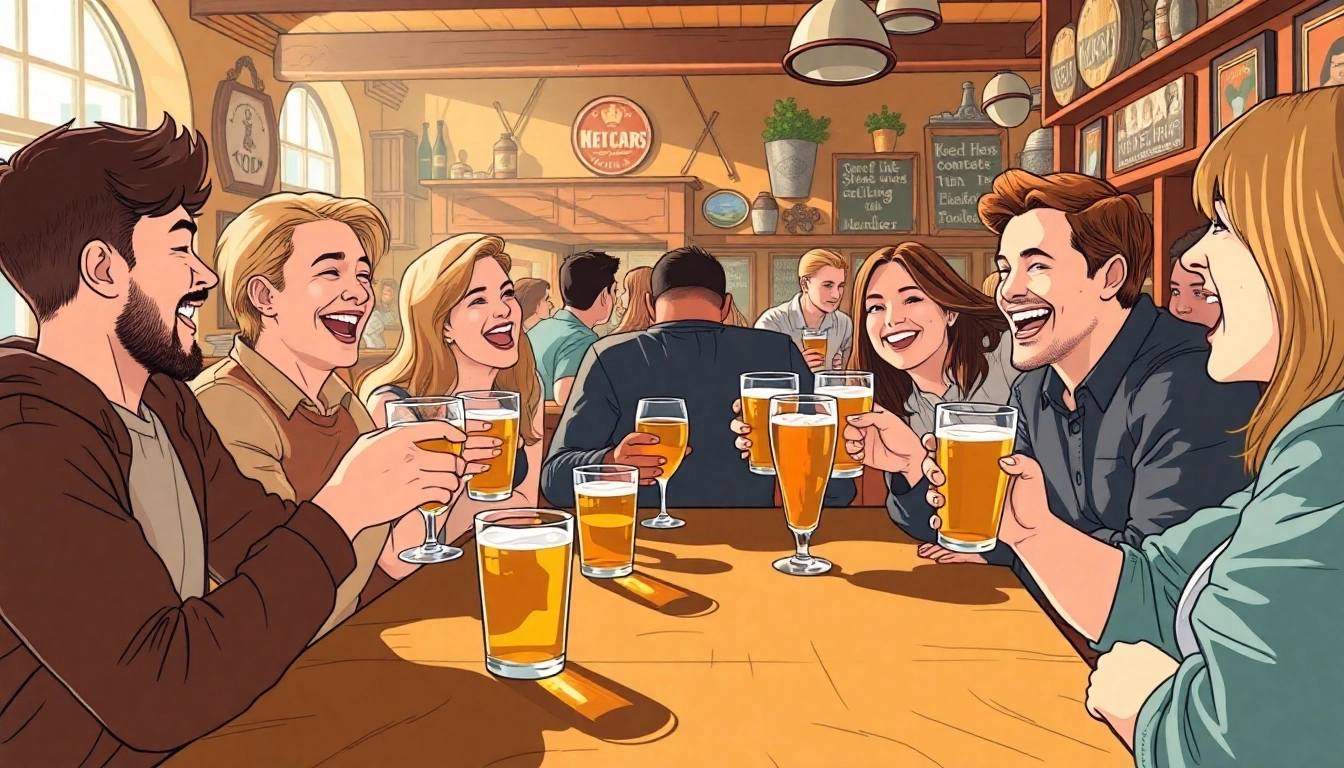 Group of friends enjoying drinks, illustrating why do we say on the lash with laughter and camaraderie.