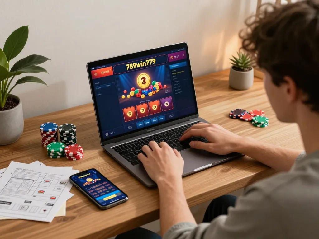 Engaging online gaming session with 789win779 casino interface on laptop.