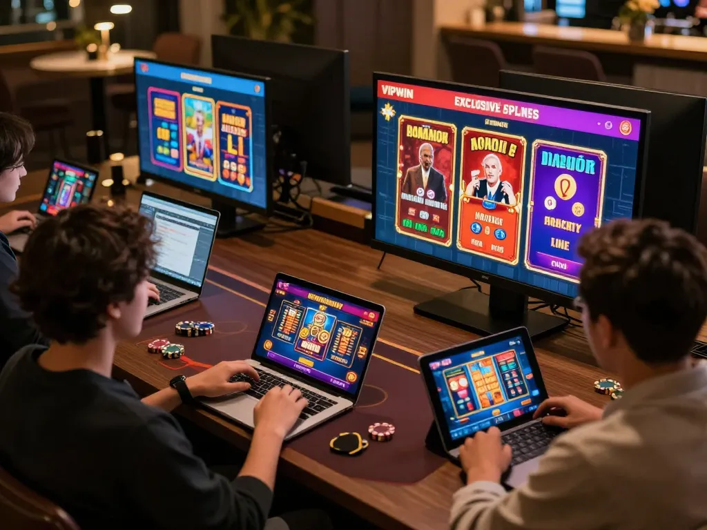 Players engaging in live dealer games on VIPWIN's online gambling platform with vibrant visuals.