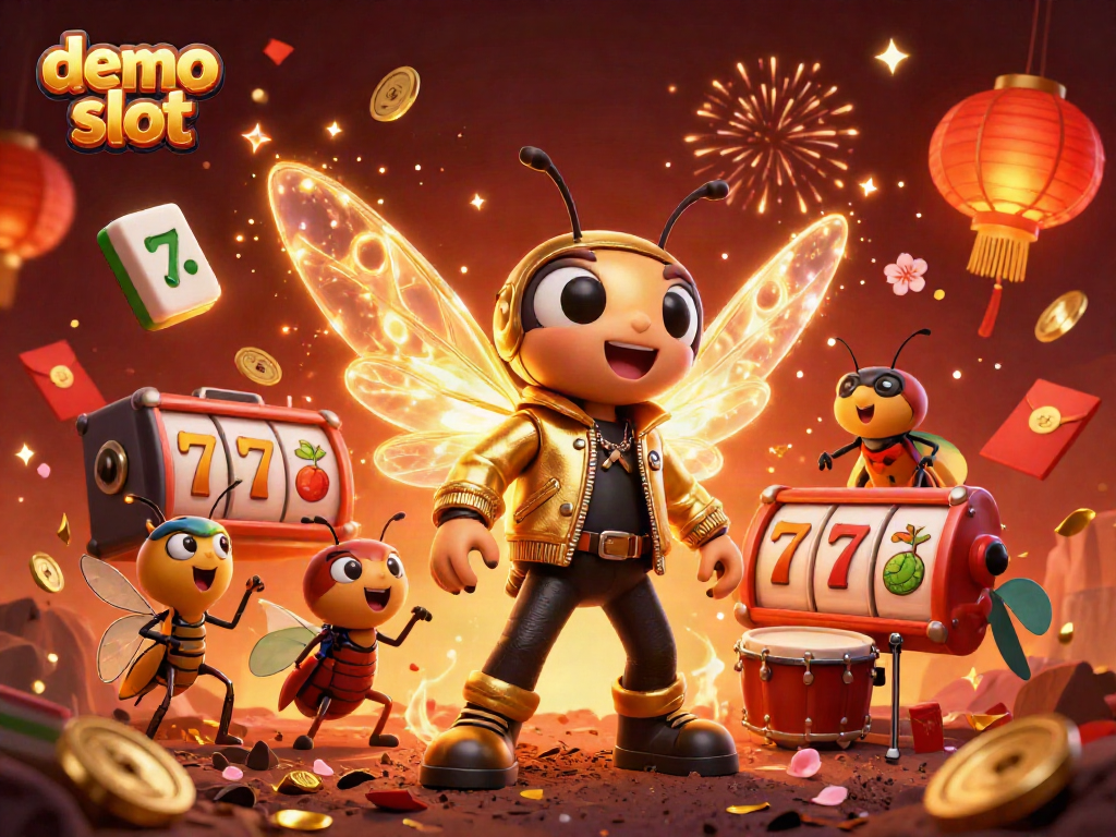 Experience a vibrant demo slot scene featuring a cicada rock star and lively game elements.