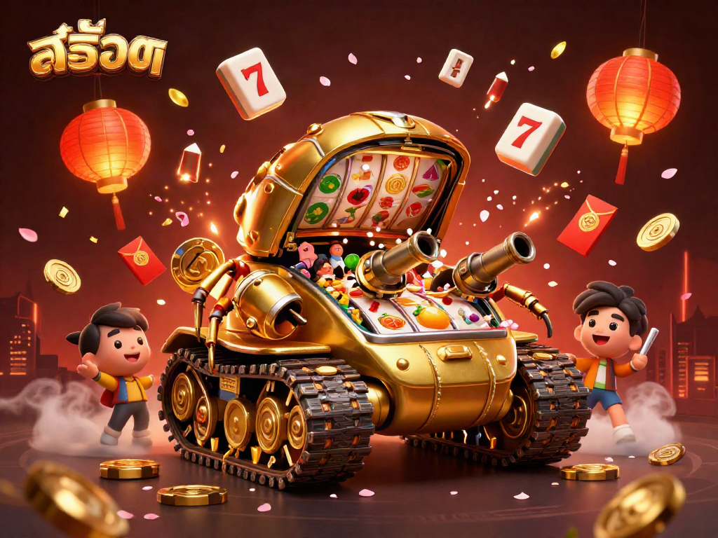 Experience exciting สล็อต action with vibrant slot reels, decorations, and joyful casino elements.