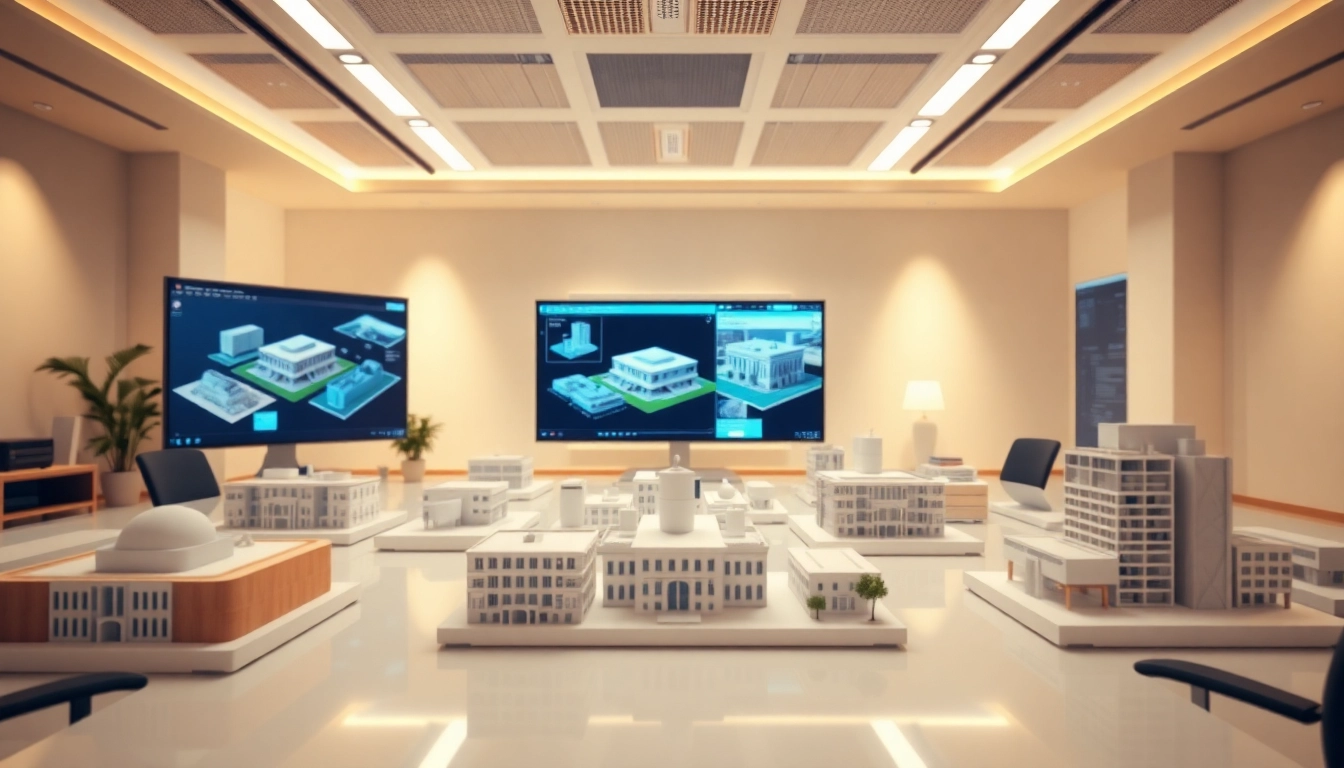 3D Visualisierung erstellen in einem modernen Architekturbüro mit digitalen Modellen.