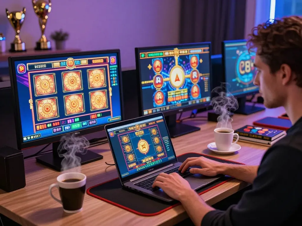 Player enjoying dynamic gameplay on https://kiss918-ori.app while surrounded by personal gaming accessories.