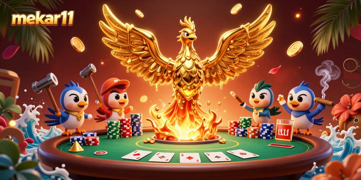 Engage with mekar11 at the poker table featuring a golden phoenix, chips, and cards.