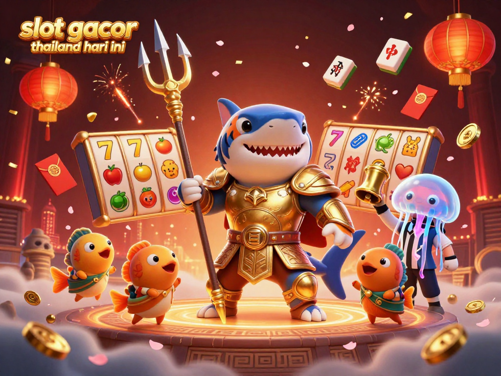 Experience thrilling action with slot gacor thailand hari ini showcasing a tiger shark in gladiator armor amid vibrant casino elements.