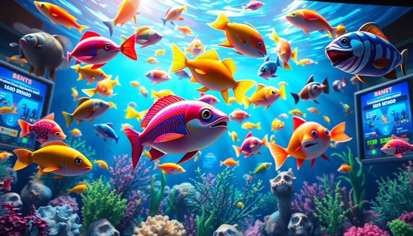 Engaging bắn cá đổi thưởng action scene featuring vibrant fish and an interactive betting interface.