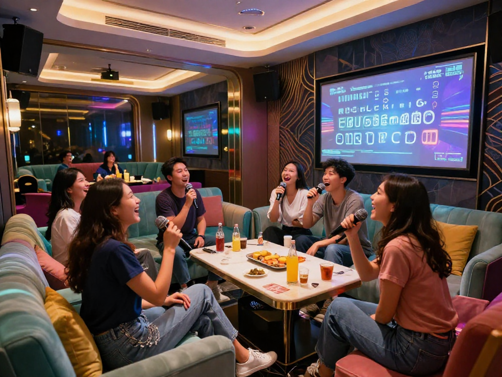 강남 타이밍에 맞춘 도파민 가라오케에서 친구들과 즐겁게 노래 부르는 모습