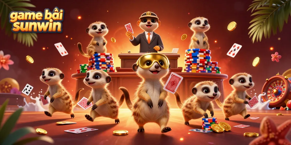 Experience exciting game bài sunwin with meerkats in a vibrant casino scene full of treasures.