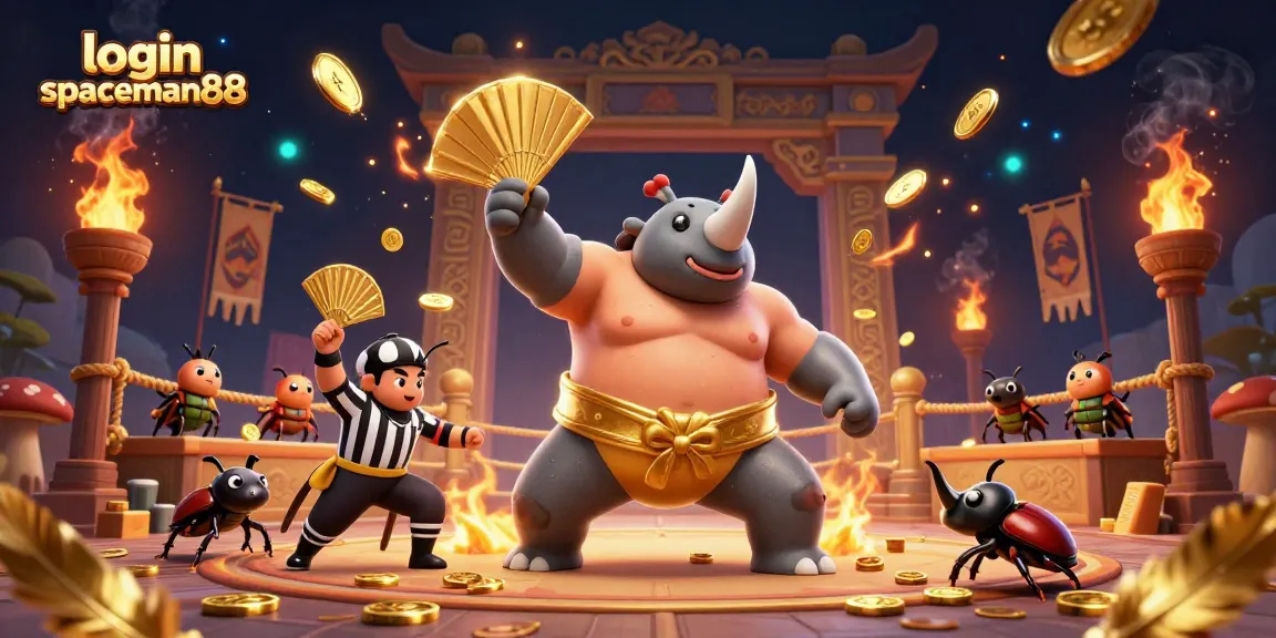 Experience the thrill at login spaceman88 with a dynamic scene of beetle champions and golden coins flying!