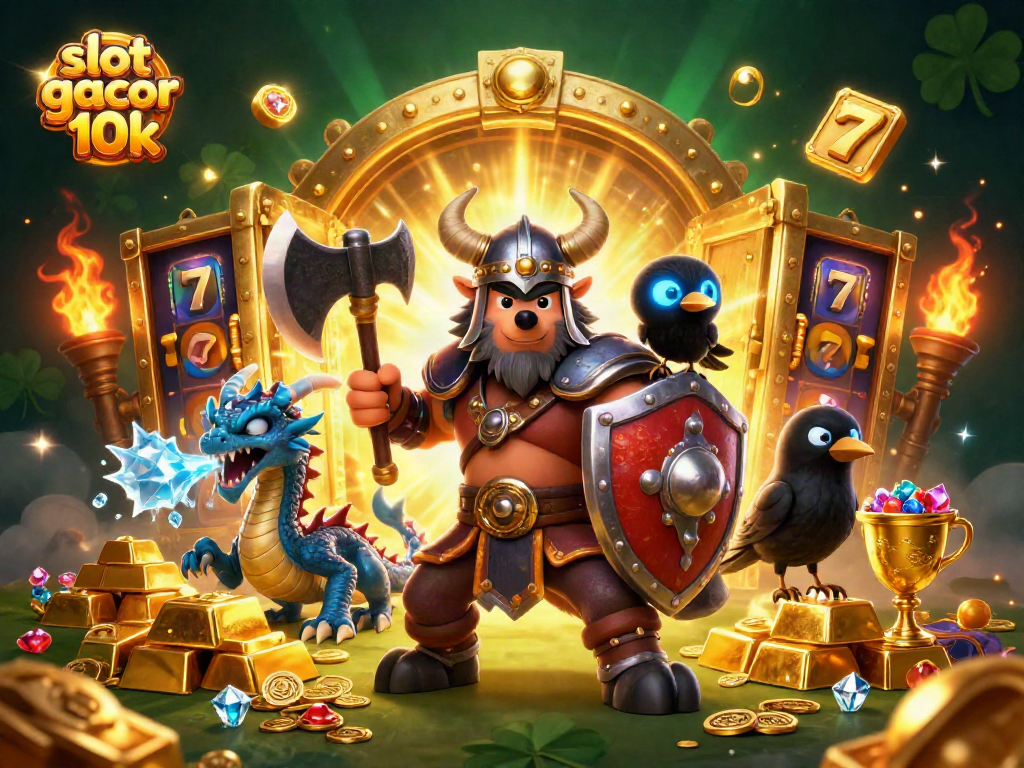 Spin to win on slot gacor 10k with a Viking wolf warrior and dynamic treasure elements.