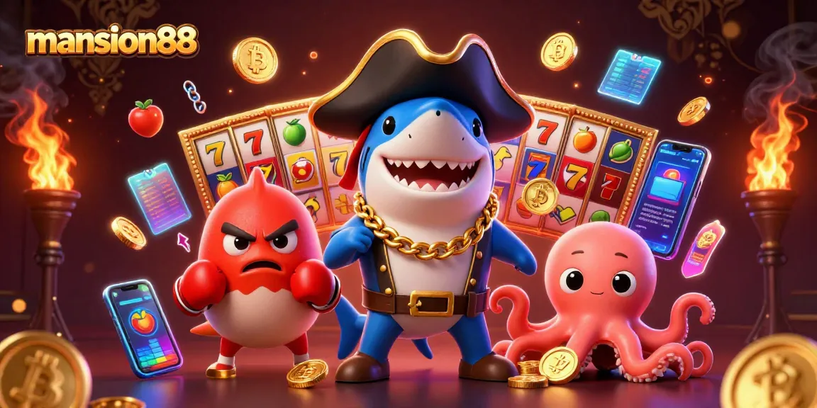 Engage in thrilling moments at mansion88 with colorful slot reels and vibrant cartoon characters.