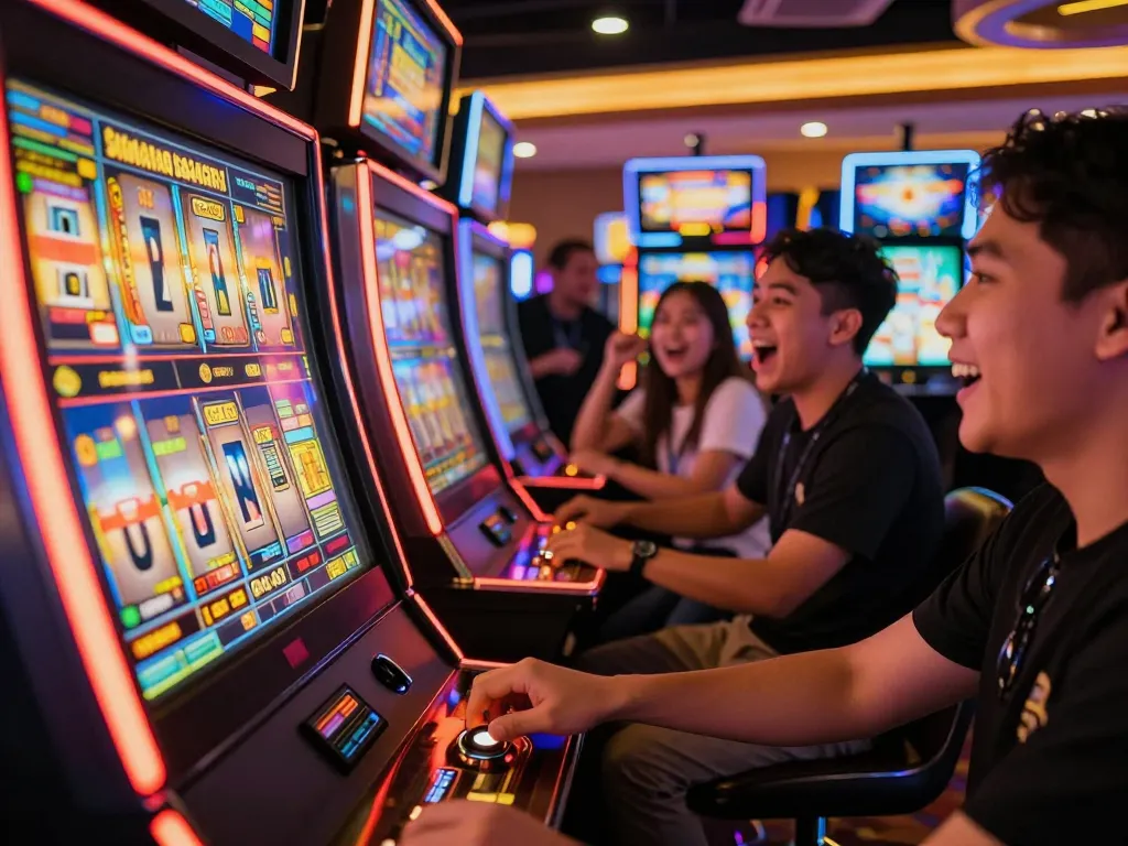 Experience the thrill of slot gacor gampang menang as players celebrate wins in a vibrant casino.