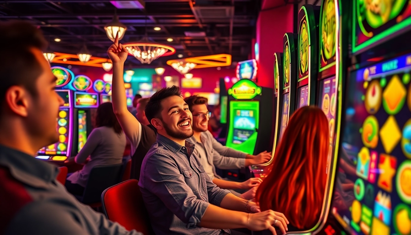 Kode4d gaming platform showcasing vibrant slot games and enthusiastic players in a lively atmosphere.