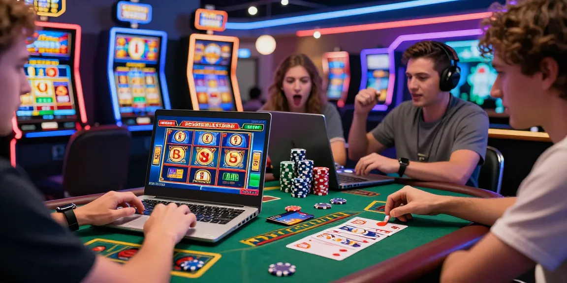 Exciting online gaming scene with players at spinysoft.co.uk enjoying credit card casino games.