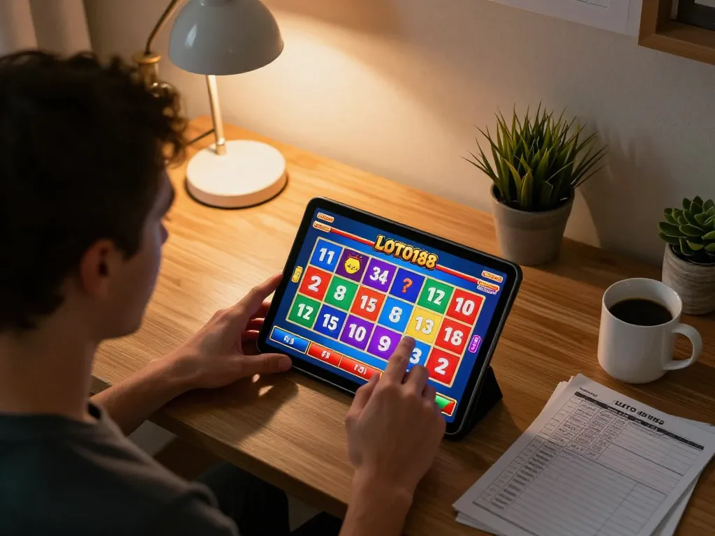 LOTO188 player strategizing bets during an exciting online gaming session at home