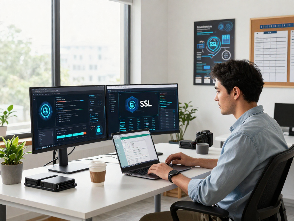 Certificados SSL en México mostrando un espacio de trabajo moderno con especialistas de ciberseguridad y pantallas de datos.