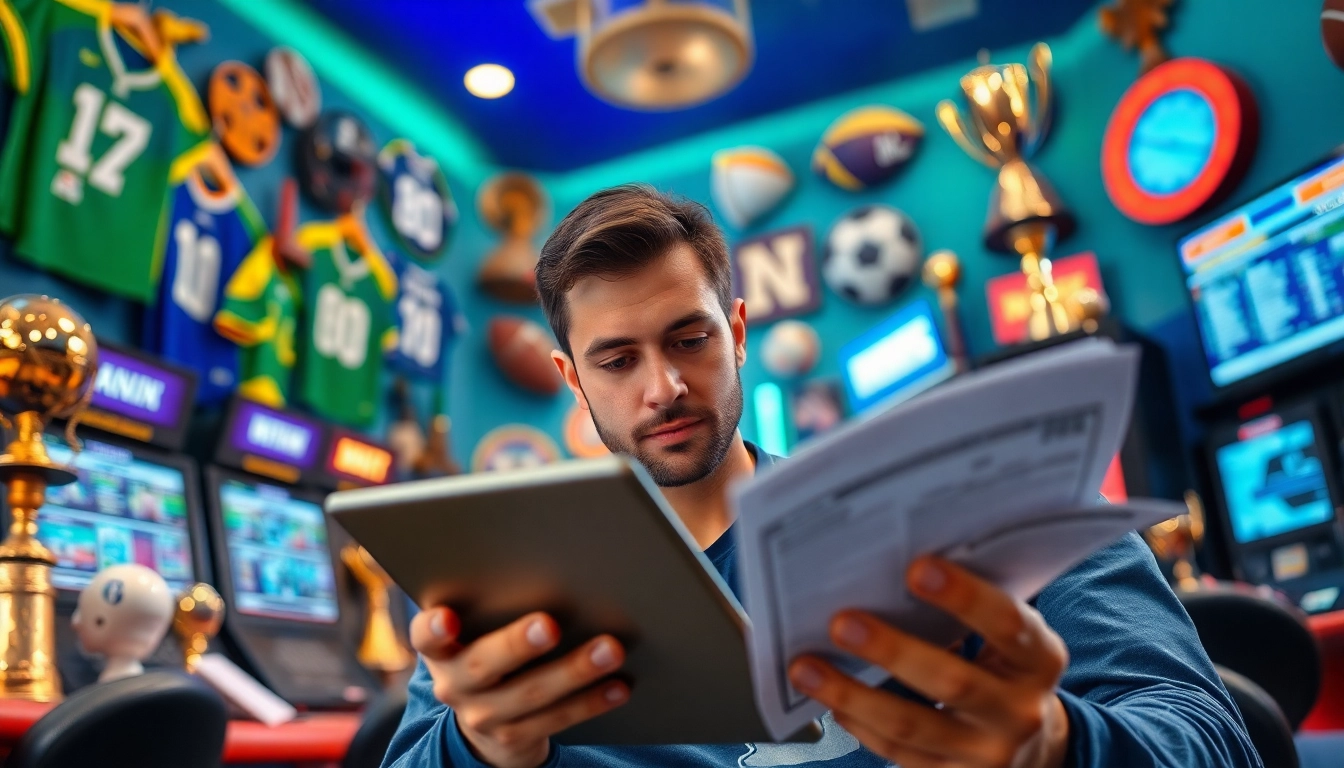 Discover the best sportsbooks in Brazil with a sports betting enthusiast reviewing odds on a tablet.