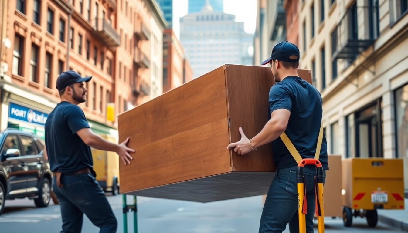 Boston local movers expertly carrying furniture during a city relocation.