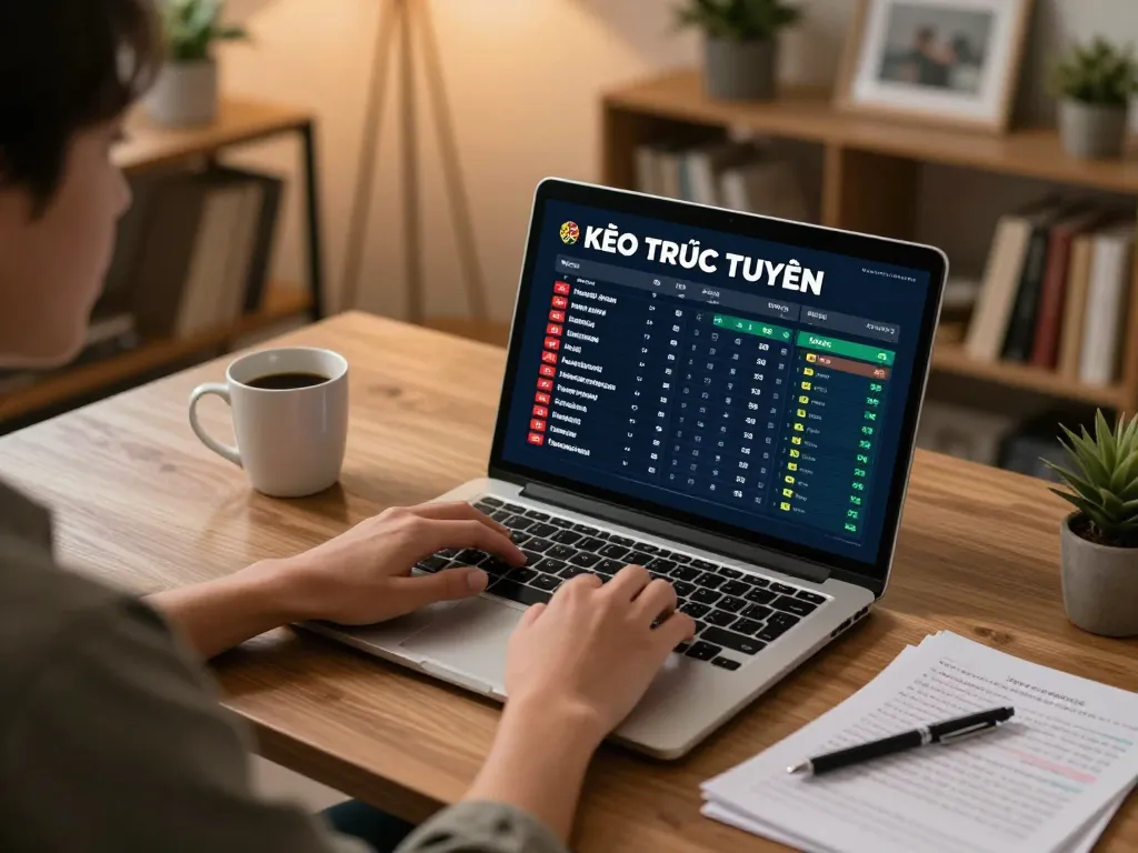 KÈO TRỰC TUYẾN betting odds displayed on a laptop during an online sports betting session.