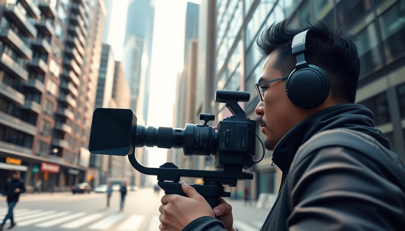 On-site videography featuring a professional videographer capturing dynamic urban footage.