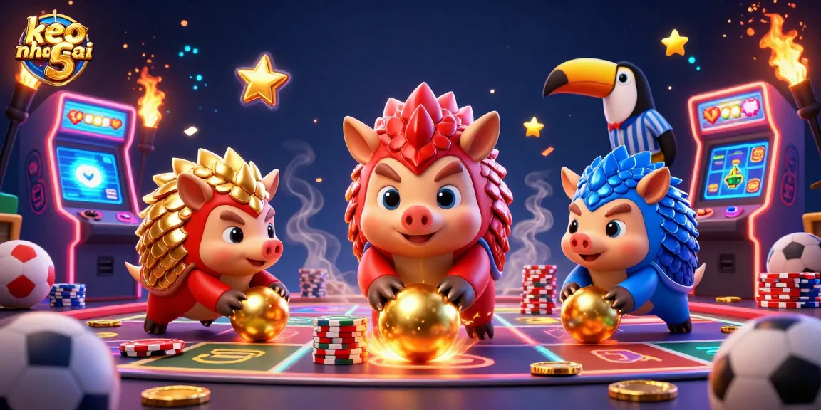 Engagingly follow keo nha cai 5 as cartoon pangolins battle through sports-themed casino challenges with vibrant elements.