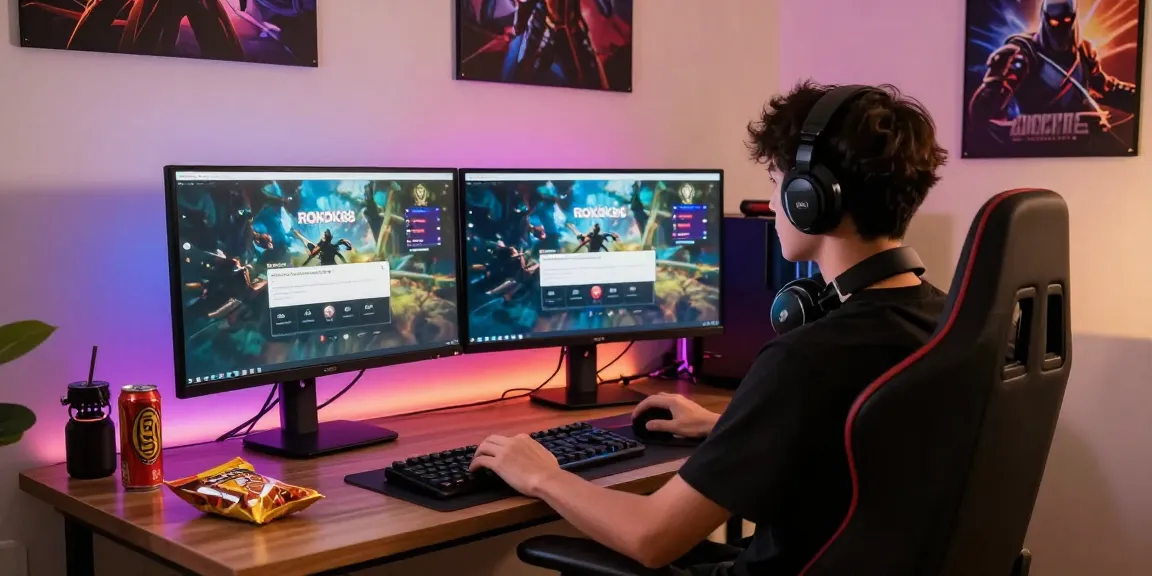 ROKOK88 login screen showcased on dual monitors in a vibrant gaming setup.