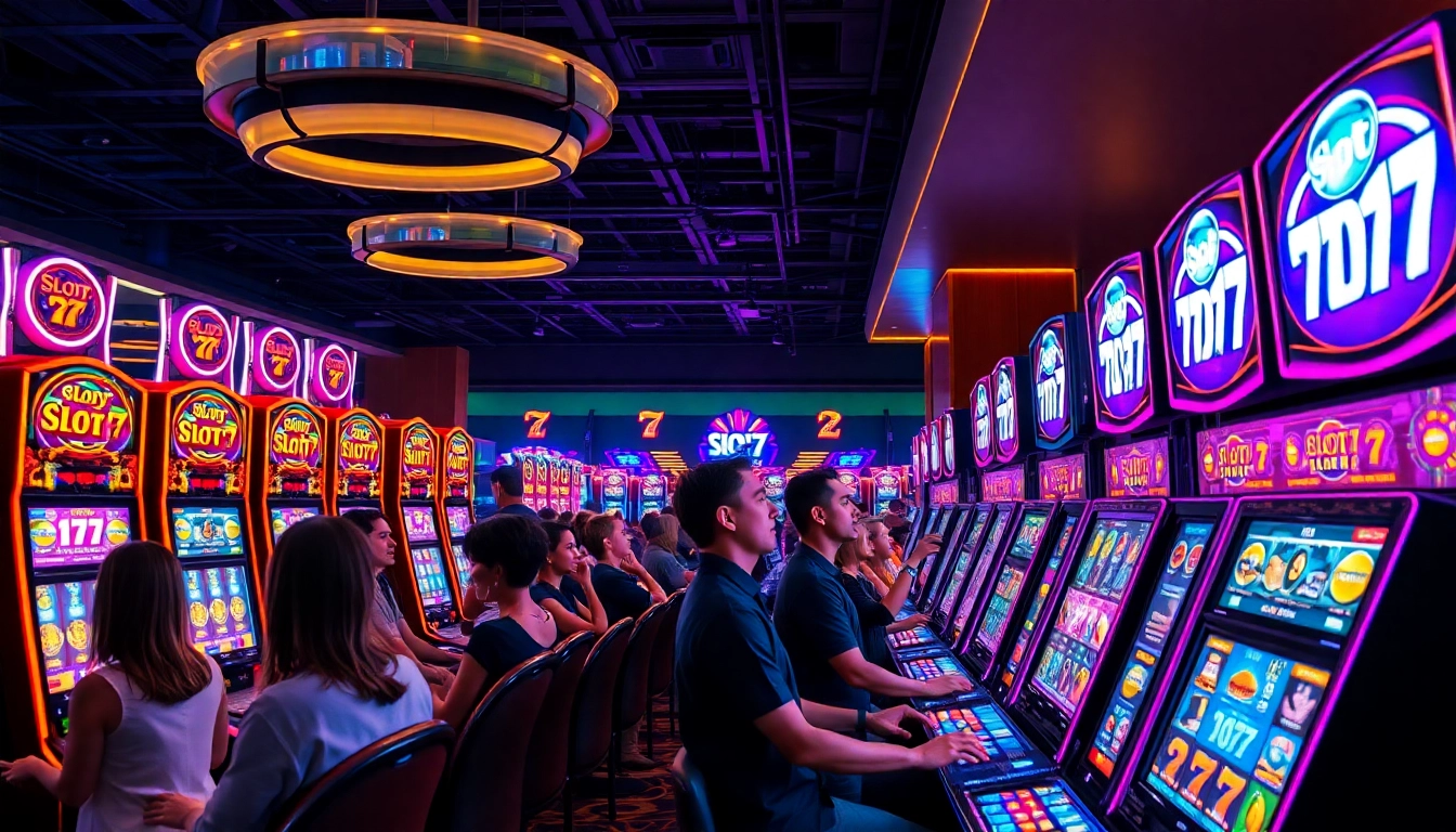 Slot77 menarik perhatian pemain di mesin slot modern yang penuh warna.