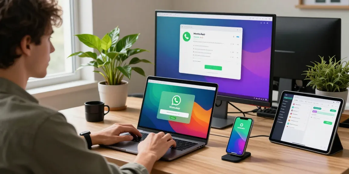 Downloading WhatsApp下載 on a laptop in a modern tech workspace