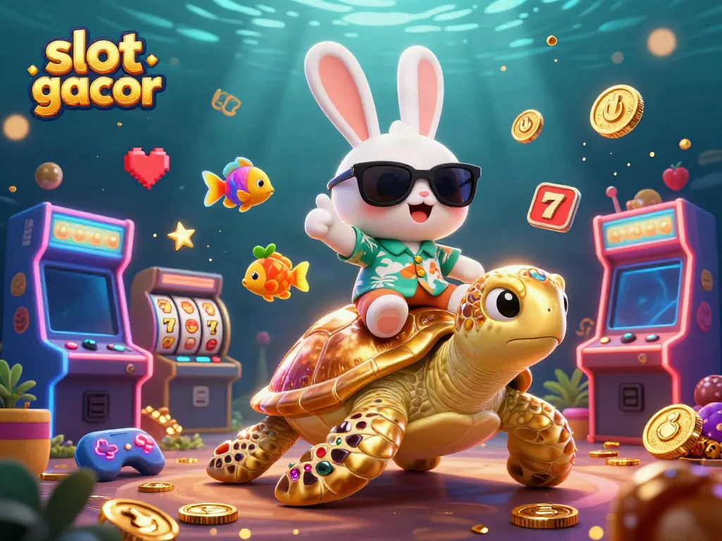 Menangkan slot gacor dengan rabbit beruntung dan penyu emas dalam ilustrasi kasino digital yang ceria