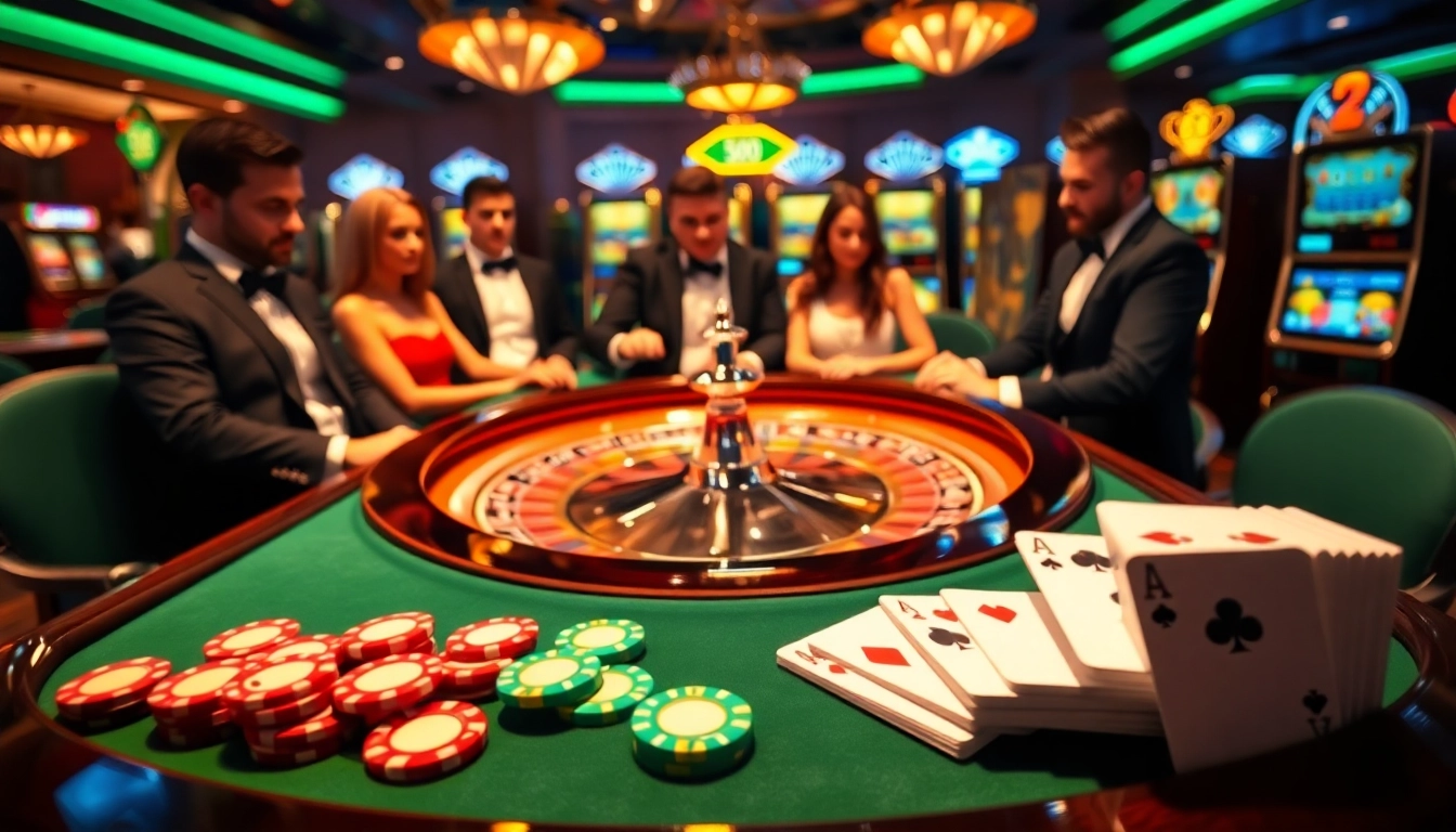 Joueurs profitant d'une partie de roulette vibrante au meilleur casino en ligne, mettant en avant le luxe et l'excitation.