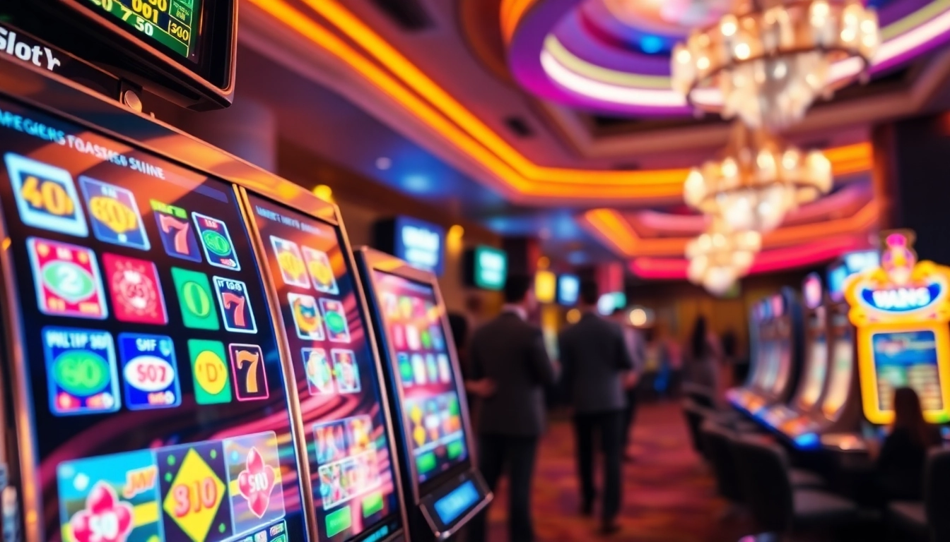 Menangkan slot resmi di mesin slot yang glamor dengan lampu berwarna-warni dan suasana kasino yang meriah.