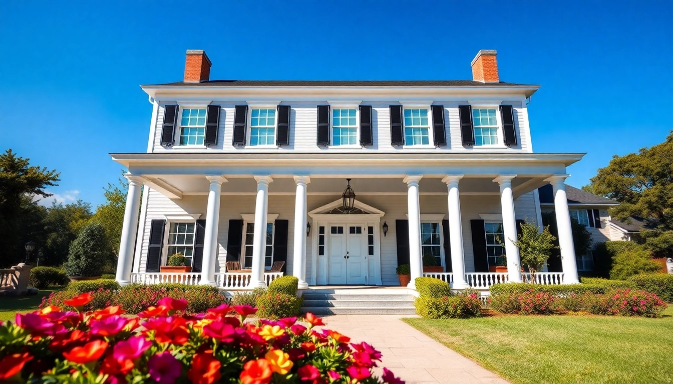Captivating colonial home build showcasing classic architecture and landscaped gardens.